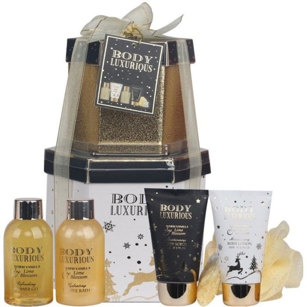 Boîte Bain Gigognes - GLOSS - Body Luxurious Gold - 100 ml duschgel & badskum - 80 ml lotion & exfoliant - kristaller & blomma