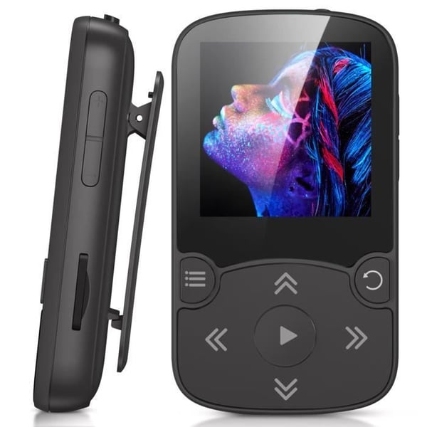 AGPTEK 64GB Bluetooth 5.3 MP3-spelare med klipp, HiFi Sports Music Player, 1,5 tums MP3 Walkman med volymknapp, FM-radio-svart