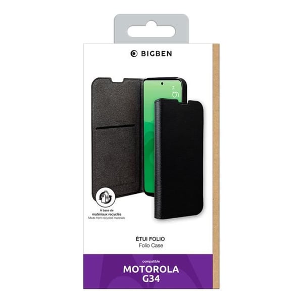 Étui Folio Plånbok - BIGBEN - Moto G34 - Svart - Fällbart Stöd - Fullständig Skydd