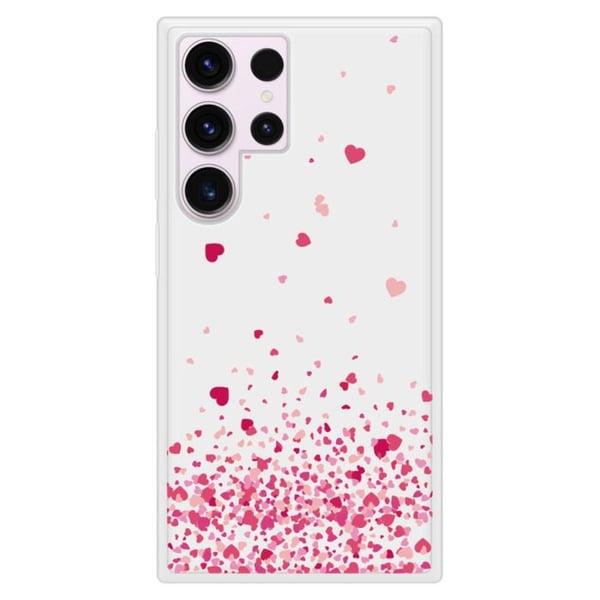 Silicone-förstärkt tryckt skal kompatibelt med Samsung Galaxy S23 Ultra Hjärtans konfetti rosa