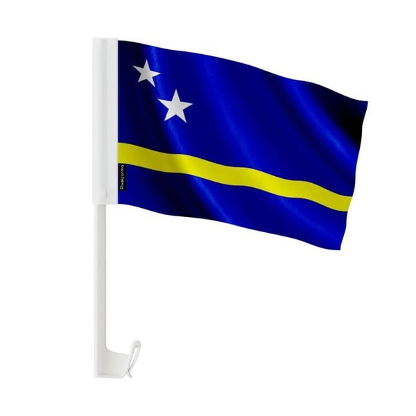 Flagga bil Curaçao – 14 x 21 cm – Polyester tyg – Fäste på fönster – 10 stycken – Pixelforma