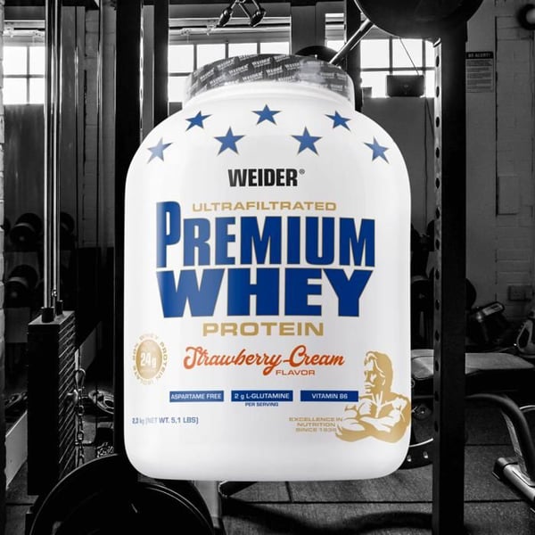 Protein (Vassle) - WEIDER - Premium Whey 2.3 kg - 2 g L-Glutamin/portion - Jordgubb-Vanilj - Post-träning