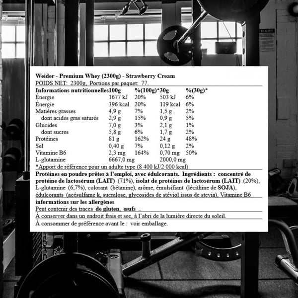 Protein (Vassle) - WEIDER - Premium Whey 2.3 kg - 2 g L-Glutamin/portion - Jordgubb-Vanilj - Post-träning
