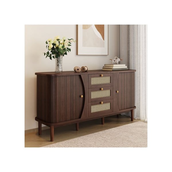 Sido bord - MUVOE - Rattanskåp - 3 lådor - Modern design - Nötskal färg