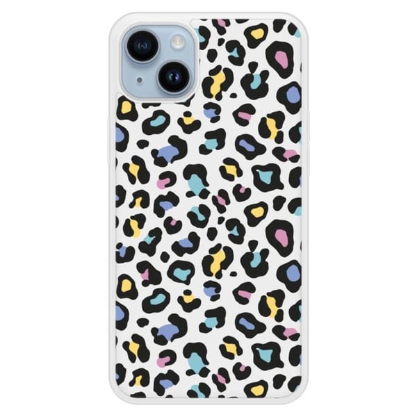 Förstärkt silikonfodral med tryck, kompatibelt med Apple iPhone 14 Plus, färgglad leopard.