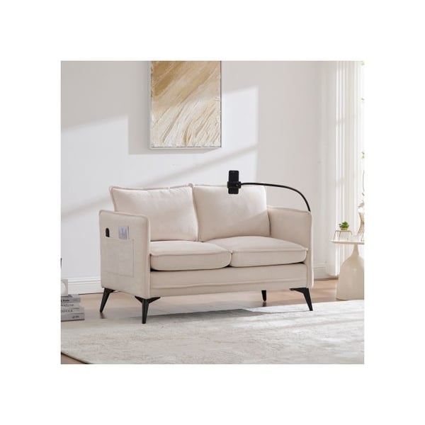 Dobbelt sofa - MUVOE - Moderne - Beige stof - Justerbar telefonholder - Sideopbevaring