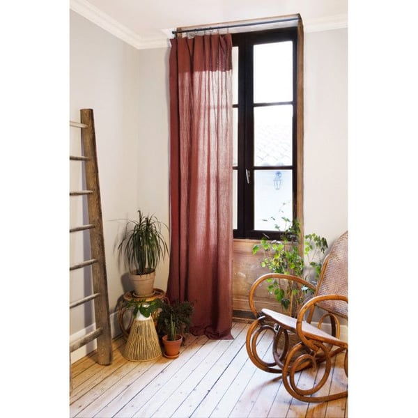 Set med 2 justerbara gardiner + 8 klämringar "Gaîa" 140 x 300 cm "Gaze de Coton" - Gaïa Terracotta