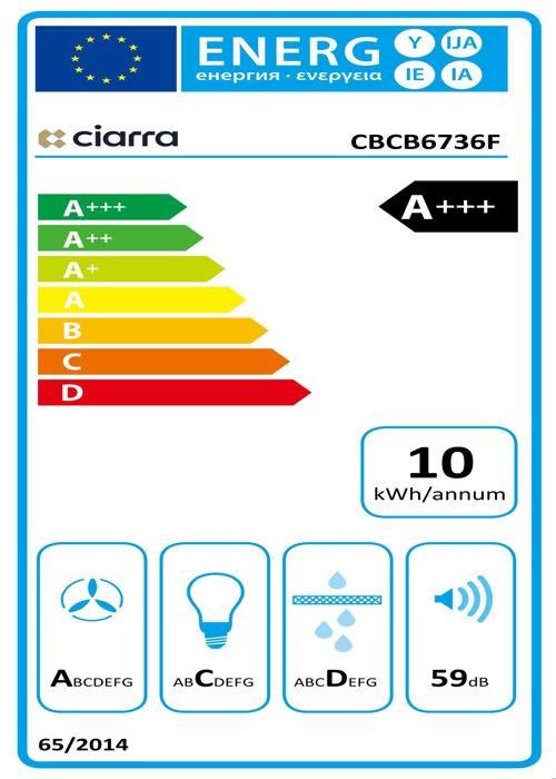 CIARRA Touch Extractor Huv 60cm APP Kontroll 650 m3/h 4 Speeds Booster 58dB Recycling Black