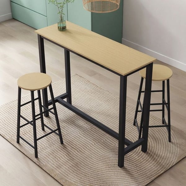 DESIGN AMEUBLEMENT - Hög barbord i modern stil med 2 pallar - Svart/Sonoma - Melamin/Metall - 2 platser - 120x40x100 cm