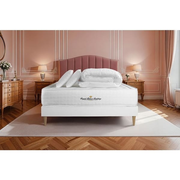 Sängset madrass 160x200 Buckingham Minnesskum - 30 cm - Balanserad - vit sängram kit + 2 kuddar + täcke