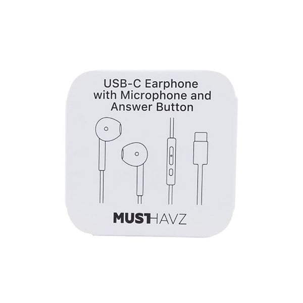 USB-C Trådade Hörlurar - GRAB 'N GO - Vit - Inbyggd Mikrofon - Fjärrkontroll - In-ear