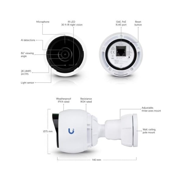 Övervakningskamera - UniFi - G4-Bullet - 4 MP - Väderbeständig - Gigabit Ethernet