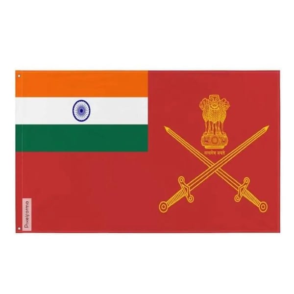 Indiska arméns flagga – 64 x 96 cm – Hållbar polyester – 2 metallöglor – Inomhus / Utomhus – Pixelforma