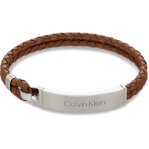 Armband - Calvin Klein - Rostfritt stål - Brunt läder - Modell Defiant