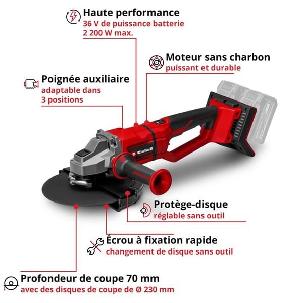 Einhell Professional Vinkelslip 230mm utan sladd AXXIO 36/230 Q Solo PXC (36V) Levereras utan batteri och utan laddare