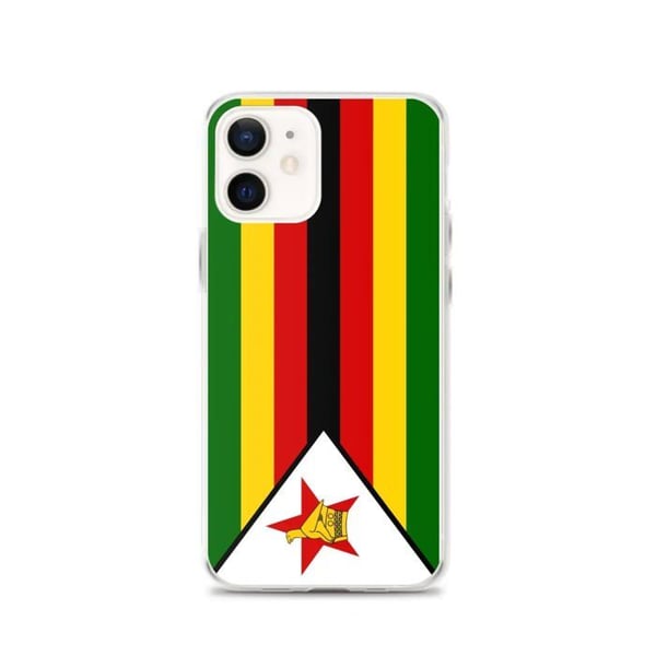 Telefonfodral – Zimbabwes flagga – Kompatibel med iPhone 12 – Mjuk kåpa – Slitstark och stötsäker - Silikon - Pixelforma