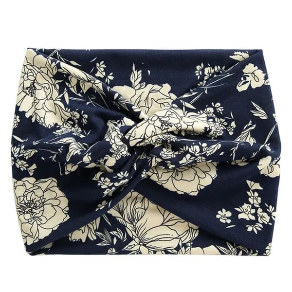 Korsade Bandeau - AVIZAR - Blommig Mörkblå - Mjuk Bomull -Elegant - Bekväm