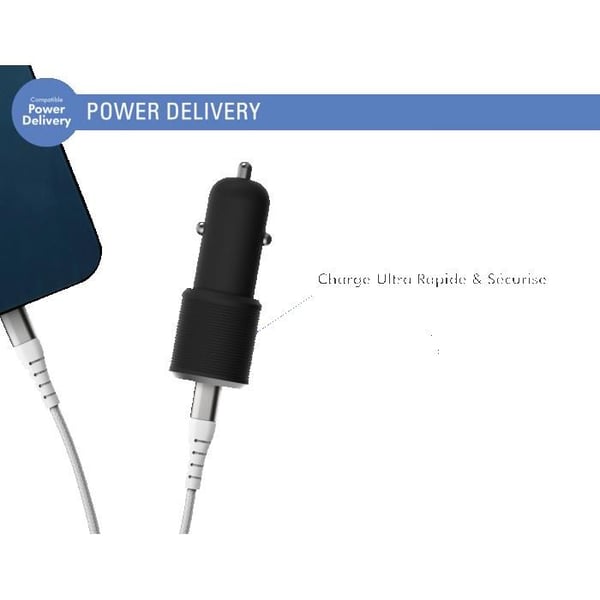USB C bil-laddare - Force Power Lite - 25W - Snabbladdning - Svart - Cigarettändare