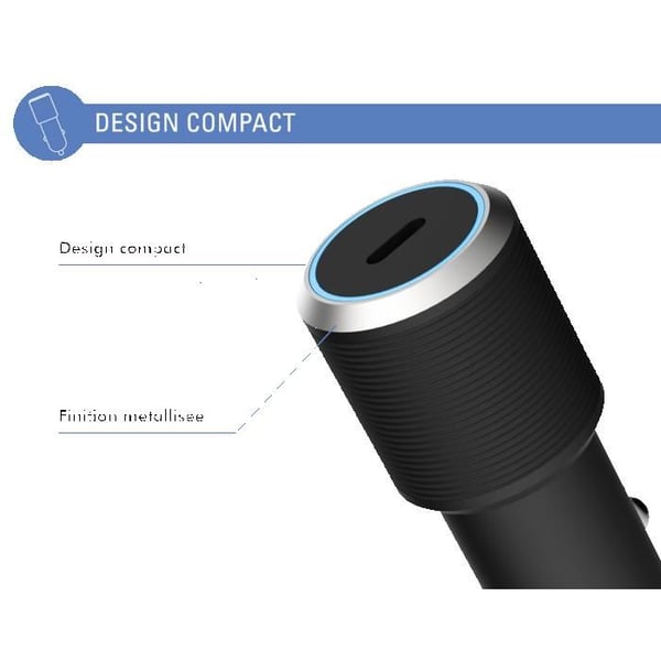 USB C bil-laddare - Force Power Lite - 25W - Snabbladdning - Svart - Cigarettändare