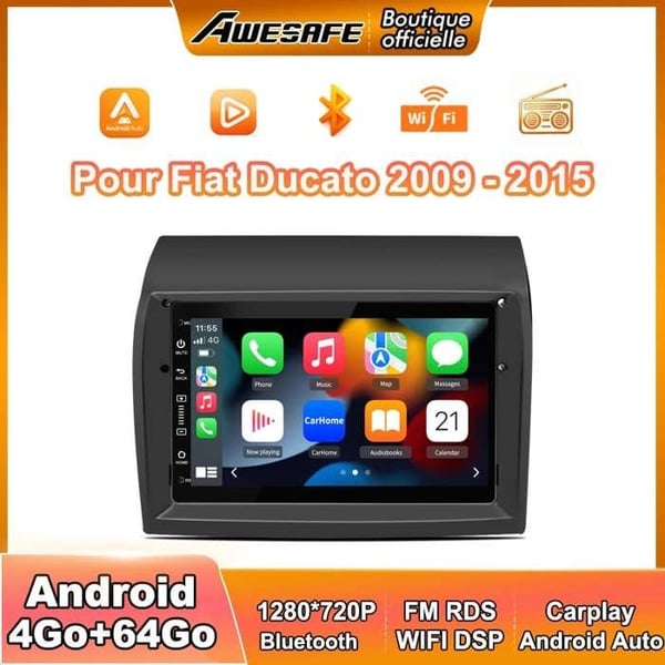 AWESAFE 4G Autoradio Android 13 för Fiat Ducato Peugeot Boxer Citroën Jumper 4Go+64Go 7'' pekskärm med Carplay Android Auto