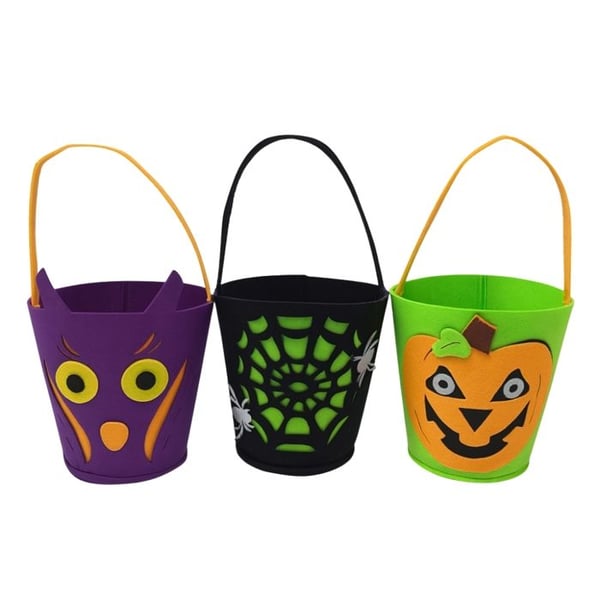 Säckar Halloween i Filt i Färg 15 cm – Trick or Treat (Slumptäck På Färgen) - Set om 3