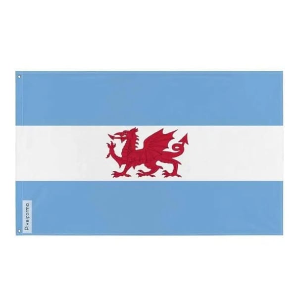 Flagga Puerto Madryn – 96 x 144 cm – Hållbar Polyester – 2 Metallöljett – Inomhus / Utomhus – Pixelforma