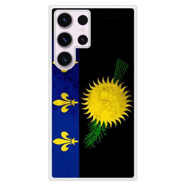 Coque i förstärkt silikongummi tryckt som är kompatibel med Samsung Galaxy S23 Ultra Guadeloupe-flagg.