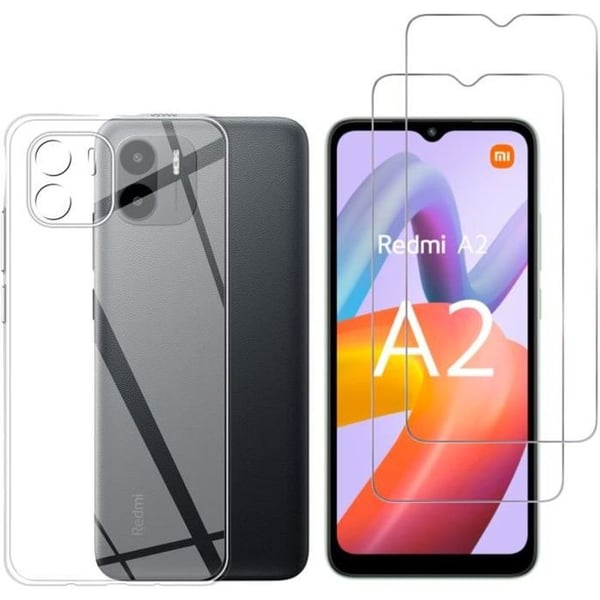 Skydd för Xiaomi Redmi A2 - Phonillico - Mjuk silikon - 2 härdade glas - Repbeständig - Stötabsorberande