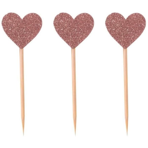 Piques déco - P'TIT Clown - Set med 12 - Glittrande hjärta - Roséguld - 7,5 cm