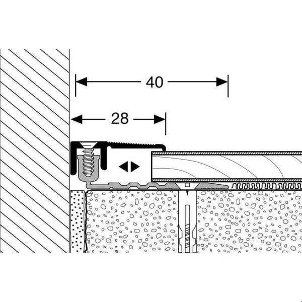 PROVISTON Avslutningsprofil Kompensationsprofil l 28 mm Kompensation av H 6.5 - 16 mm L 1000 mm Profil i aluminium Platin...