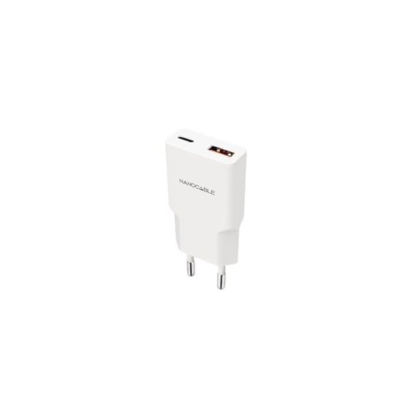USB-C/PD 20W + USB-A/QC 20W - Nano-kabel - Två snabbladdningsportar