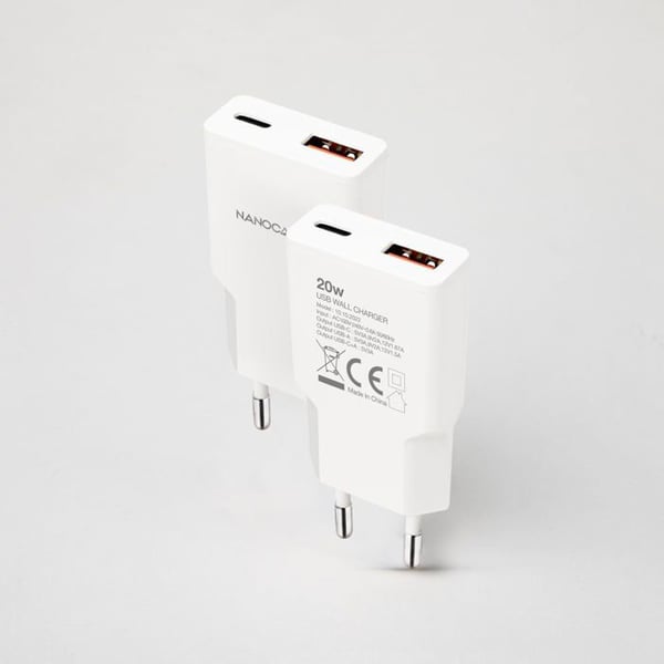USB-C/PD 20W + USB-A/QC 20W - Nano-kabel - Två snabbladdningsportar