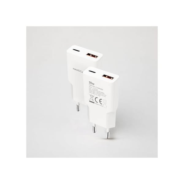 USB-C/PD 20W + USB-A/QC 20W - Nano-kabel - Två snabbladdningsportar