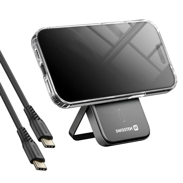 Tillbehörspaket - SWISSTEN - iPhone 15 Pro - Dubbelt material - Powerbank 5000 mAh - Trådlös laddning 15 W