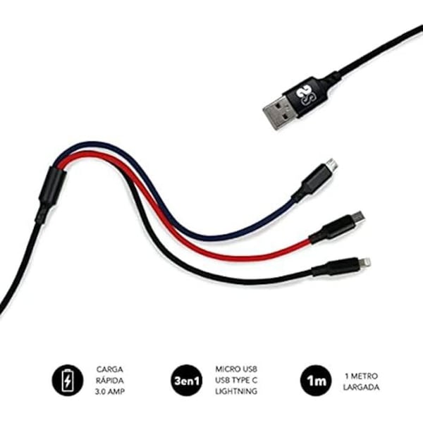 SUBBLIM 3 in 1 Micro USB/Typ C/Lighting 3.0 Kabel 1 m Svart
