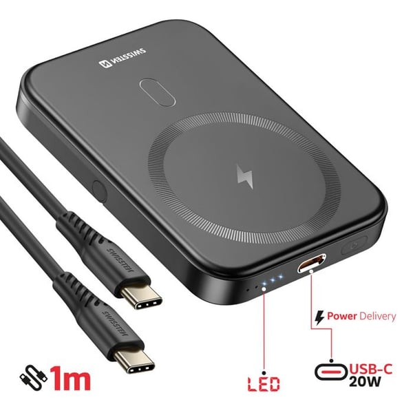 Tillbehörspaket - SWISSTEN - iPhone 15 Pro - Dubbelt material - Powerbank 5000 mAh - Trådlös laddning 15 W
