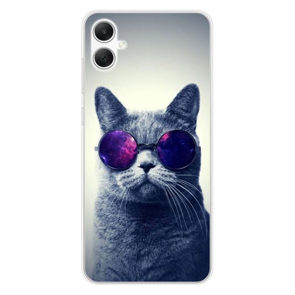 Siliconeöverdrag med tryck kompatibel med Samsung Galaxy A05 Katt med glasögon