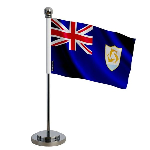 Flagga för Anguilla – 14 x 21 cm – Polyester – Sockel i rostfritt stål – Pixelforma