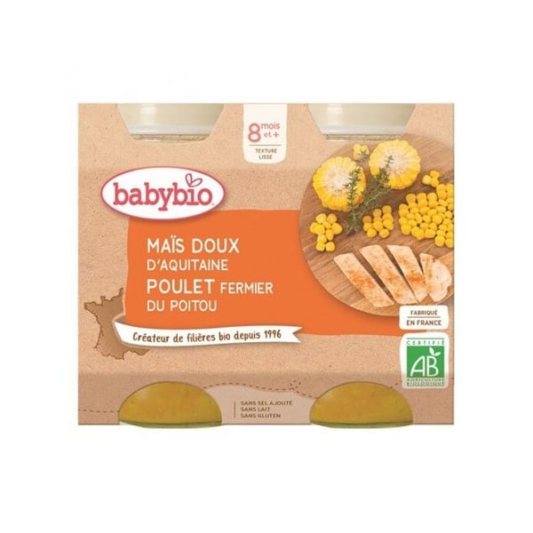 Babybio söt majs kyckling från 8 månader 2x200g
