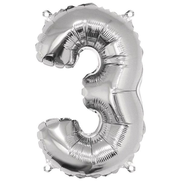Ballong Siffra 3, 40cm, 1st, silver