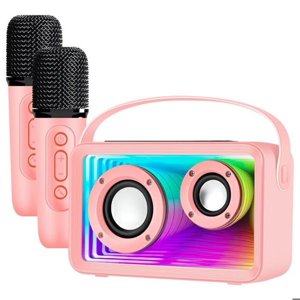 Bluetooth-högtalare för barn med 2 mikrofoner och RGB LED-lampor i rosa