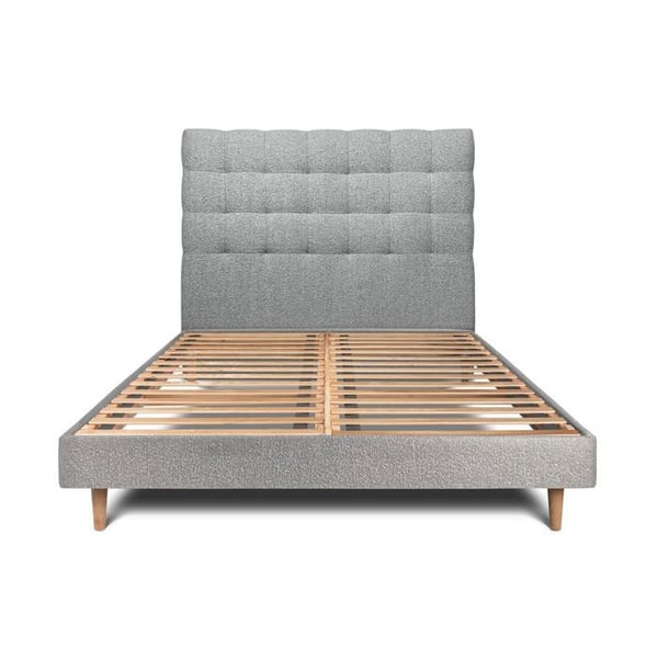Säng 150x200cm med tuftad bouclette huvudgavel och kit sängbotten Grå - Totalhöjd: 29cm