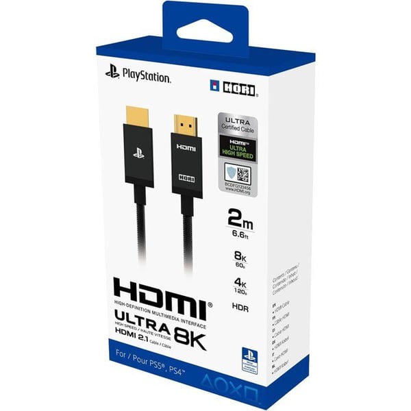 HDMI 2.1-kabel - Hori - PlayStation - Ultra hög hastighet för PS5 - Kompatibilitet 8K, 4K och HDR - Nylon - Längd 2 m - Svart