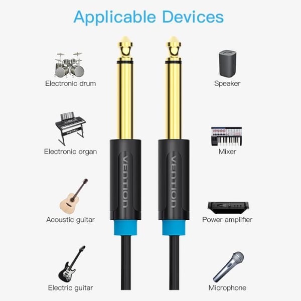 VENTION 6,35 mm hane till hane ljudkabel Instrumentkabel med zinklegeringshus 3 m