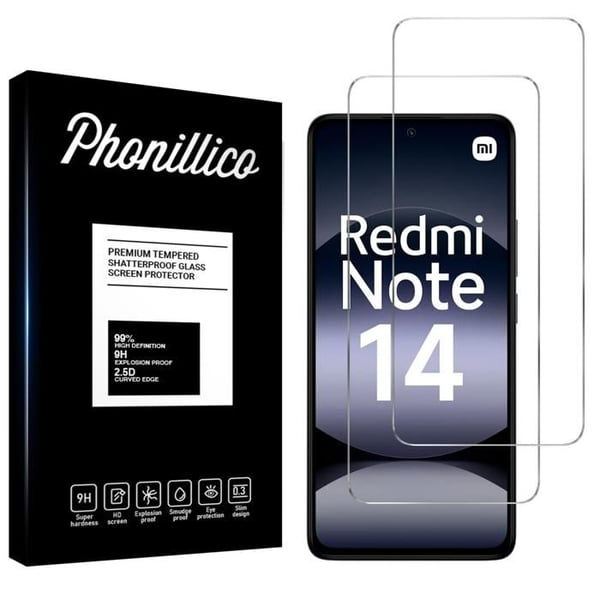 Härdat glas - Phonillico® - Paket 2 - Kompatibel med Xiaomi Redmi Note 14 - Represistent - Transparent