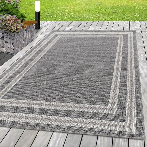 Utomhus terrassmatta - AYYILDIZ - Sisal i korgutseende - Grå - Dubbel kant - 160x230 cm