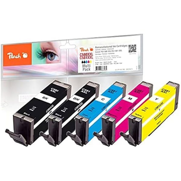Bläckpatroner - PEACH - Multipack XXL - Kompatibel med Canon PGI-580XXL - CLI-581XXL - Flera färger