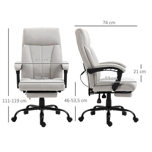 Kontorstol, ergonomisk lederstol med justerbar fodstøtte, lys grå