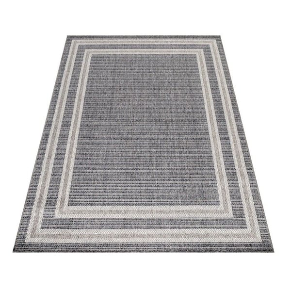 Utomhus terrassmatta - AYYILDIZ - Sisal i korgutseende - Grå - Dubbel kant - 160x230 cm