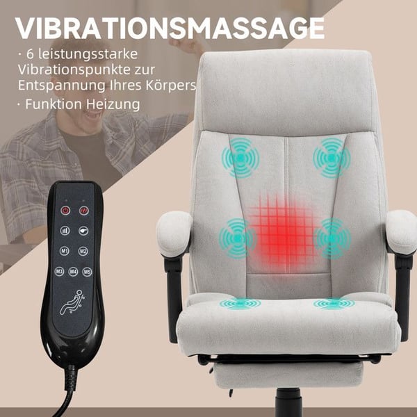 Kontorstol, ergonomisk lederstol med justerbar fodstøtte, lys grå